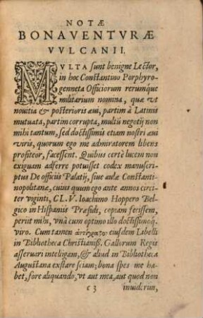 Sapientißimi Regis Constantini Porphyrogennetae De Thematibvs, siue De Agminibus militaribus per Imperium Orientale distributis, liber ... : Ex Bibliotheca & Versione Bonaventvrae Vvlcanii, cum notis eiusdem