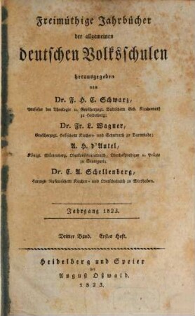 Freimüthige Jahrbücher der allgemeinen deutschen Volksschulen. 3, 3. 1823