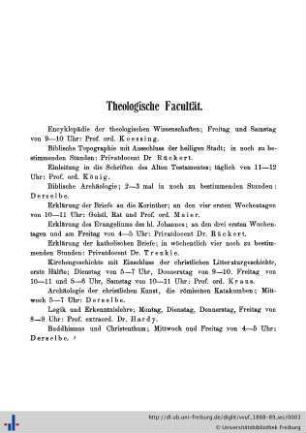 I. In der theologischen Facultät.