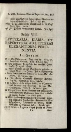 Sectio VIII. Litteraria, Diaria, Et Repertoria Ad Litteras Elegantiores Pertinentia.