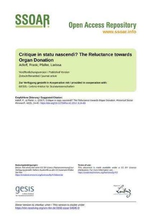 Critique in statu nascendi? The Reluctance towards Organ Donation