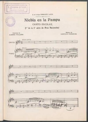 Niebla en la Pampa : Cantos escolar ; (1º de la 2ª série de Aires Nacionales)