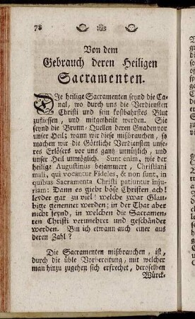 Von dem Gebrauch deren heiligen Sacramenten.