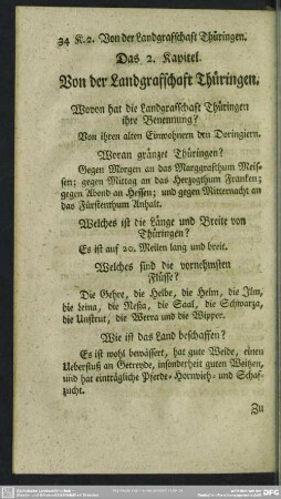 Das 2. Kapitel. Von der Landgrafschaft Thüringen