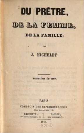 Du Pretre, de la Femme et de la Famille