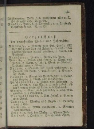 Verzeichniß der vornehmsten Messen und Jahrmärkte