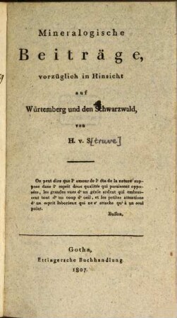 Mineralogische Beiträge vorzüglich in Hinsicht auf Würtemberg und den Schwarzwald