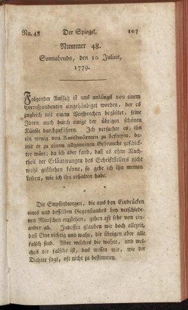 Nummer 48. Sonnabends, den 10 Julius, 1779. - Nummer 50. Sonnabends, den 17 Julius, 1779.