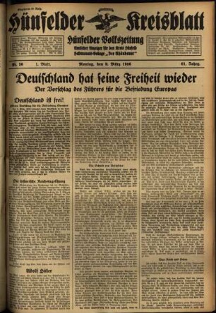 Erste Ausgabe vom Montag, den 09. März 1936.
