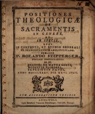 Positiones theol. de sacramentis in genere