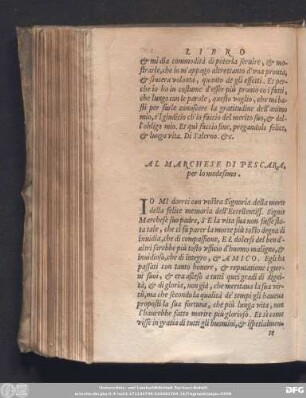 Al Marchese Di Pescara, per lo medesimo.