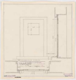 Haus des Rundfunks, Berlin-Charlottenburg: Tür zur Direktorentreppe, Aufriss, Grundriss, Schnitt 1:10