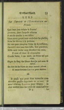 Vers, Sur l'arrivee de l'Empereur en France