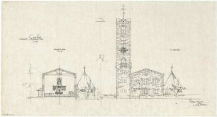 Gsaenger, Gustav; Amberg - Süd (Bayern); Ev. Erlöser Kirche - Vorprojekt, Westseite (Ansicht), Querschnitt