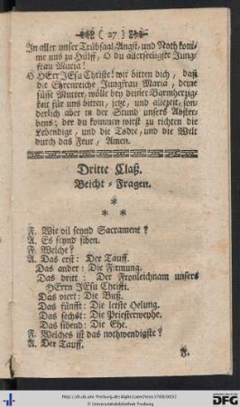 Dritte Claß. Beicht-Fragen.