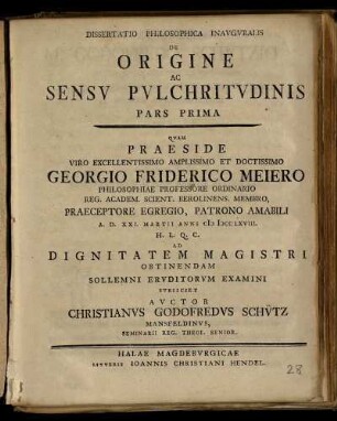 Ps. 1: Dissertatio Philosophica Inavgvralis De Origine Ac Sensv Pvlchritvdinis. Ps. 1