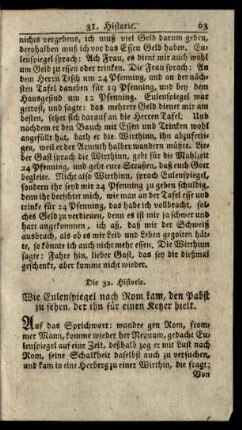 Die 32. Historie. Wie Eulenspiegel nach Rom kam, den Pabst zu sehen, der ihn für einen Ketzer hielt