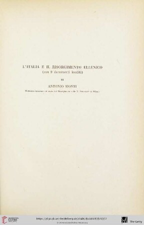 Antonio Monti: L'Italia e il risorgimento ellenico