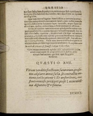 Quæstio XVII. Utrum venditio fructuum futurorum, præsertim ad plures annos facta sit contractus emtionis, vel locationis?