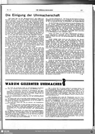 Die Einigung der Uhrmacherschaft