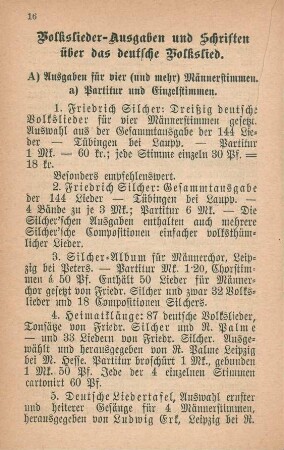 Volkslieder-Ausgaben und Schriften über das deutsche Volkslied