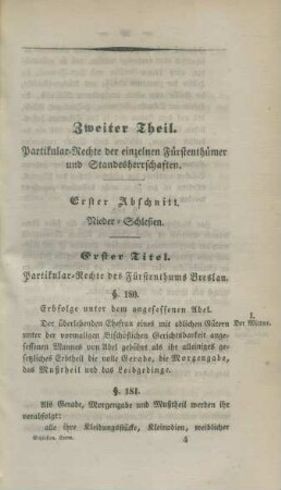Zweiter Theil. Partikular-Rechte der einzelnen Fürstenthümer und Standesherrschaften