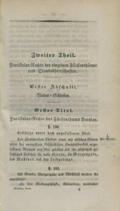Zweiter Theil. Partikular-Rechte der einzelnen Fürstenthümer und Standesherrschaften
