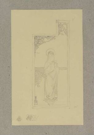 Rechte Tafel eines Altartriptychons in Kronberg mit einer Heiligen und Rankenornament