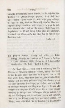 636-651 [Rezension] Schegg, Peter, Der Prophet Isaias