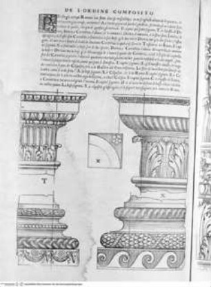 Regole generali di architettura di Sabastiano Serlio bolognese sopra le cinque maniere degli edifici, ... (4. Buch), Folio LXII verso: Kompositordnung, Säule: Details