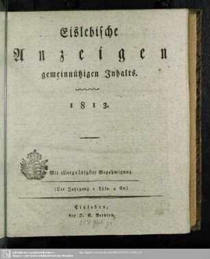 1813: Eislebische Anzeigen