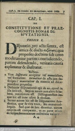 Cap. I. De Constitutione Et Praecognitis Bonae Disputationis