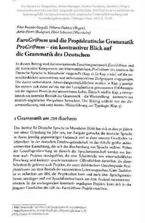 EuroGr@mm und die Propädeutische Grammatik ProGr@mm - ein kontrastiver Blick auf die Grammatik des Deutschen