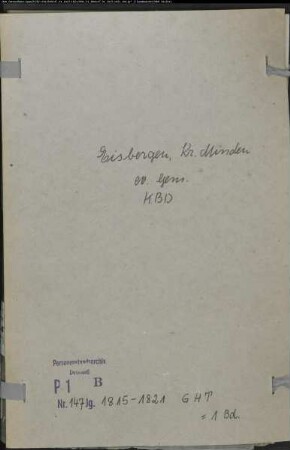 Kirchenbuchduplikat der evangelischen Gemeinde Eisbergen, Kreis Minden (GHT 1815-1821) (Gemeinde: Evangelische Gemeinde Eisbergen)