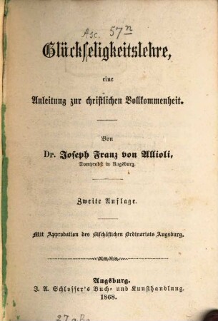 Glückseligkeitslehre : eine Anleitung zur christlichen Vollkommenheit