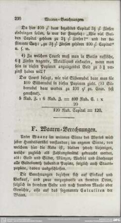 F. Waaren=Berechnungen