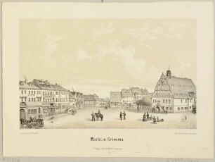 Der Marktplatz in Grimma mit dem Renaissance-Rathaus, Blick von Westen