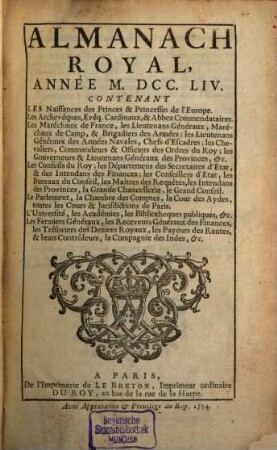 Almanach royal. 1754