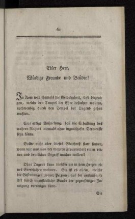 Edler Herr, Würdige Freunde und Brüder!