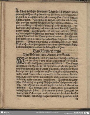 Das Fünffte Capitel Von Thürmen und Spitzen der Stadt