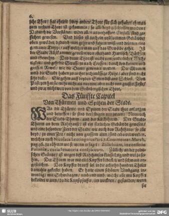 Das Fünffte Capitel Von Thürmen und Spitzen der Stadt