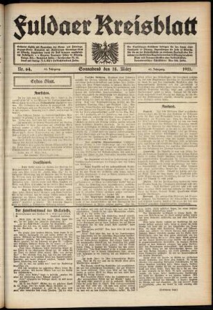 Erste Ausgabe vom Samstag, den 18. März 1911.