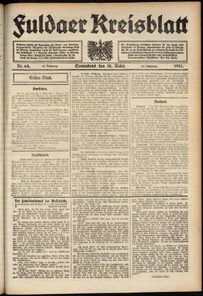Erste Ausgabe vom Samstag, den 18. März 1911.