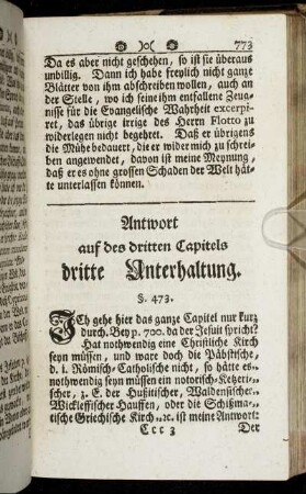 Antwort auf des dritten Capitels dritte Unterhaltung.