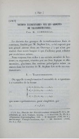 Notions élémentaires sur les groupes de transformations.