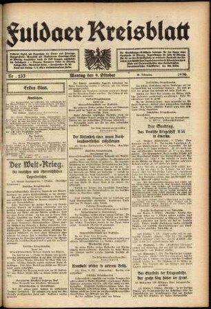 Erste Ausgabe vom Montag, den 09. Oktober 1916.