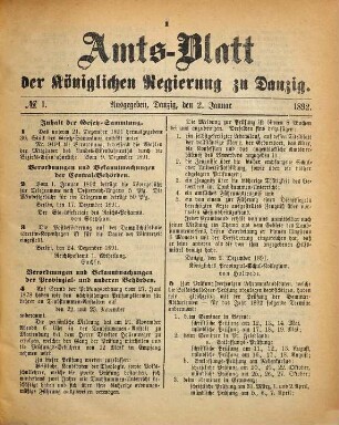 Amtsblatt der Regierung zu Danzig. 1892