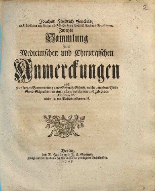 Sammlung medicinischer und chirurgischer Anmerckungen, 2 : Nebst einer kurtzen Beantwortung einer Schmäh-Schrift ...