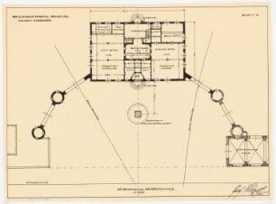 Verwaltungsgebäude für die Maschinenfabrik A. Borsig, Berlin-Tegel: Lageplan 1:200; Grundriss Erdgeschoss 1:200