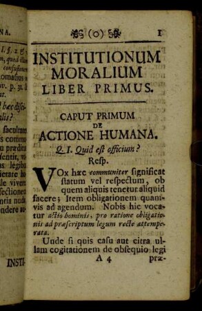 Institutionum moralium Liber primus.